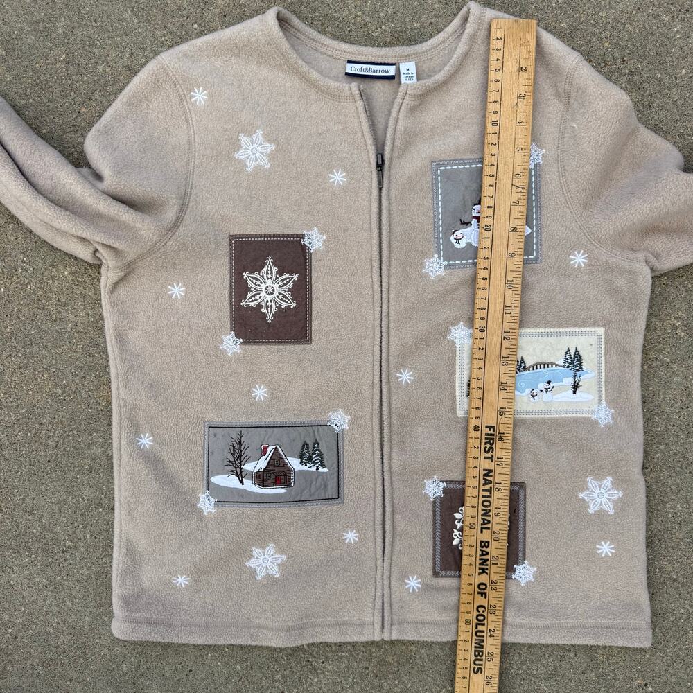 90s Croft & Barrow Tan Fleece Cabincore Applique Embroidery Fleece Cardigan MED - Picture 9 of 10